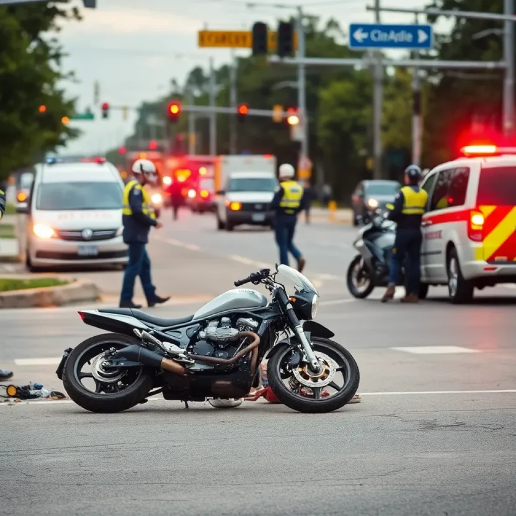 Scene of a motorcycle crash in Tucson with emergency responders present.