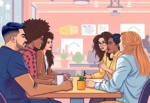 Diverse entrepreneurs collaborating in a Tucson startup environment