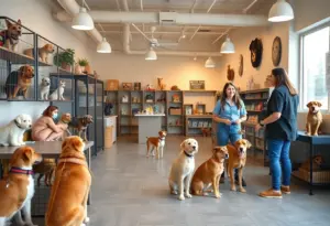 A vibrant pet adoption center in Tucson with animals ready for adoption.