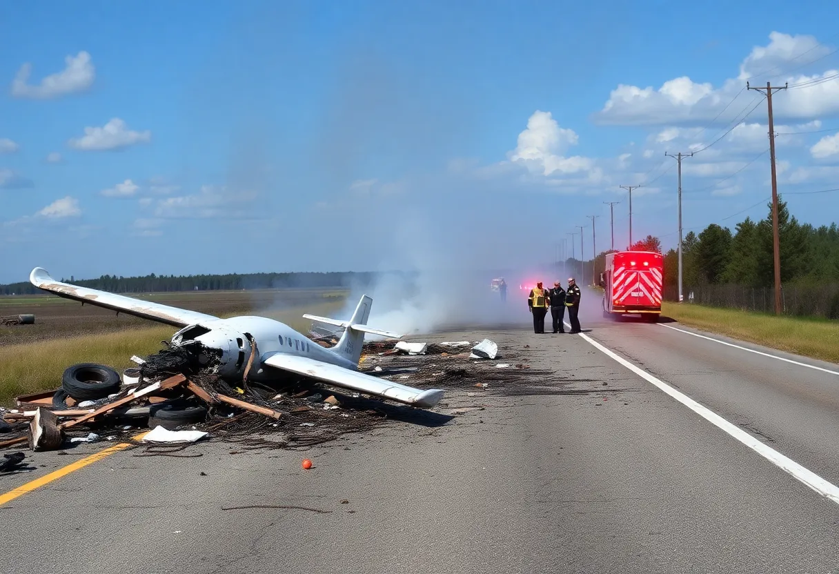 Aftermath of a plane crash on a rural highway near Tucson