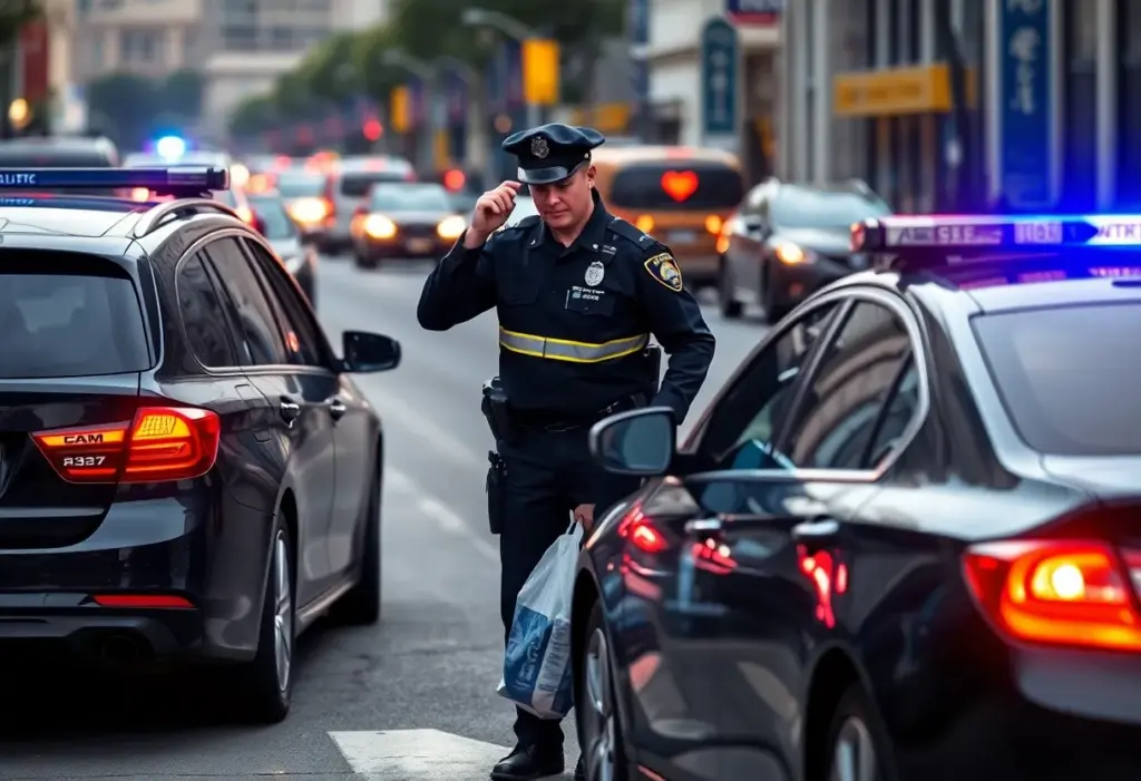 Tucson police recovering illegal firearms and drugs from a vehicle during a traffic stop.