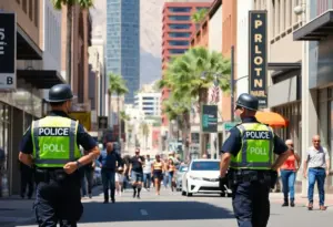 Tucson police officers patrolling a local neighborhood