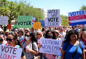 Crowd of protesters in Tucson advocating for democratic reforms