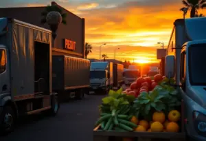 Delivery trucks unloading supplies at a Tucson restaurant.