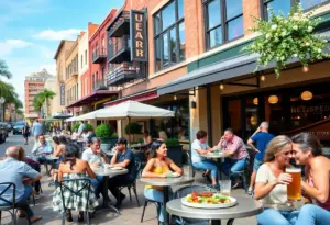 New restaurants in downtown Tucson with outdoor seating and diners.