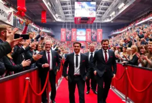Players and fans at the Tucson Roadrunners season launch red carpet event.