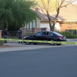 Scene of a shooting investigation in Tucson with police tape