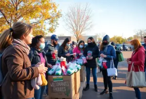Volunteers at the Tucson Socktober drive collecting socks and distributing hygiene kits.