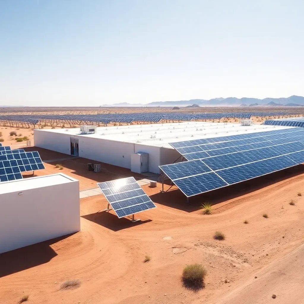 A solar panel manufacturing facility in Tucson showcasing renewable energy technology.