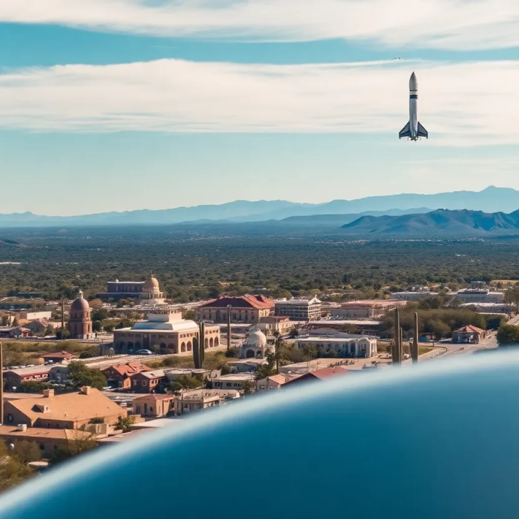 Tucson skyline with SpaceX Starship in flight