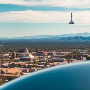 Tucson skyline with SpaceX Starship in flight