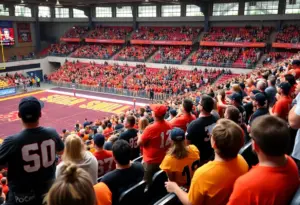 Tucson Sugar Skulls indoor football game with fans cheering.