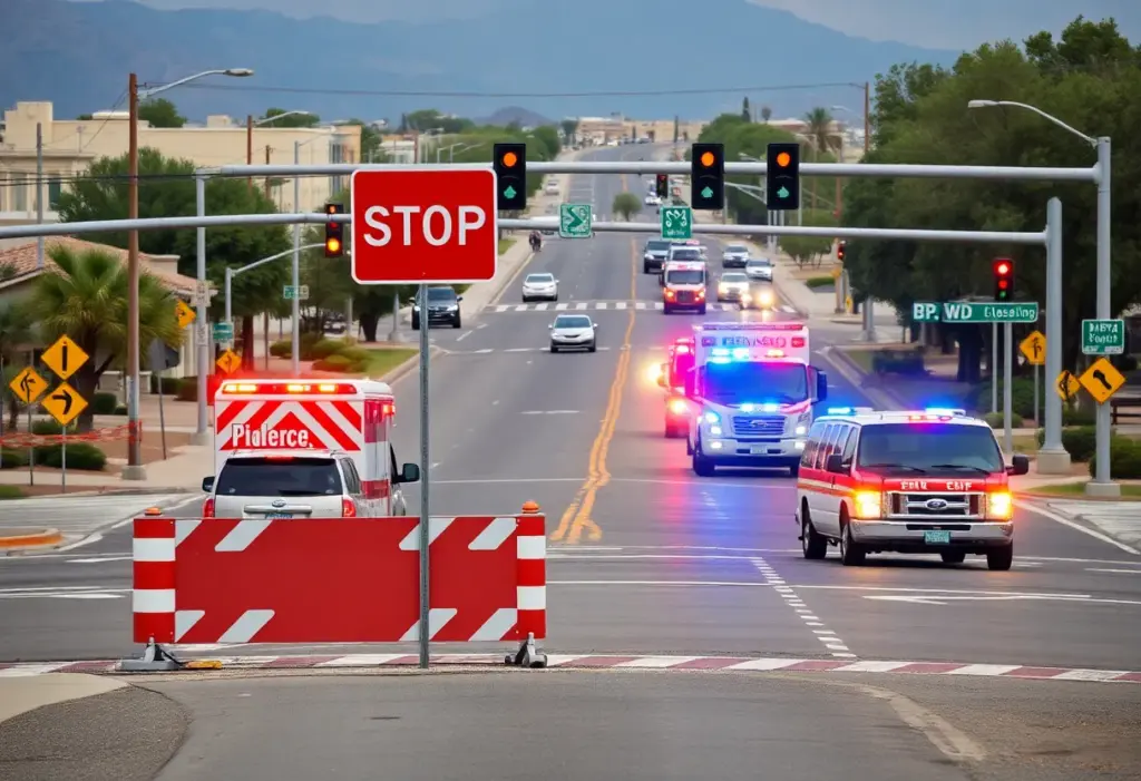 Emergency vehicles at the site of a fatal traffic accident in Tucson