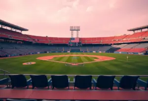 Empty baseball stadium representing delays in Tucson United Baseball Team season due to visa issues.