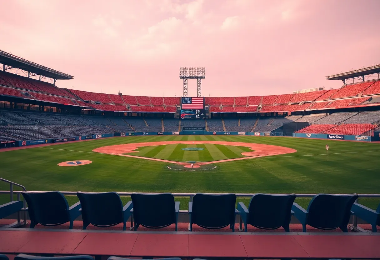 Empty baseball stadium representing delays in Tucson United Baseball Team season due to visa issues.