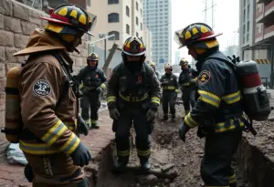 Firefighters participating in a trench collapse training exercise in South Tucson.