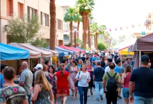 Crowds enjoying the Tucson Meet Yourself Festival with cultural performances and local vendors.