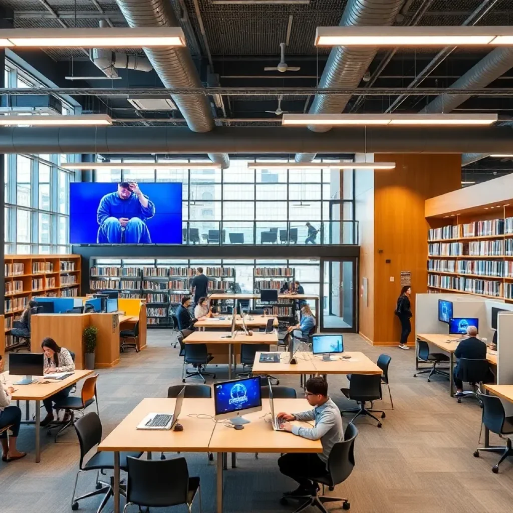 Render of the Tucson Public Library expansion featuring study spaces and digital media labs.