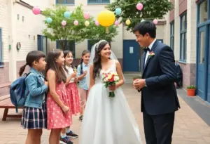 Elementary students organize a surprise wedding ceremony