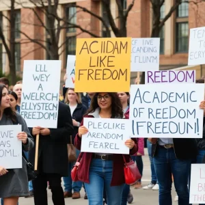 University of Arizona rally participants advocating for academic freedom