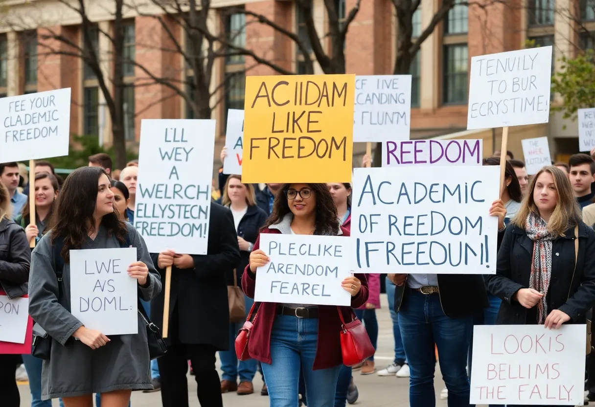 University of Arizona rally participants advocating for academic freedom