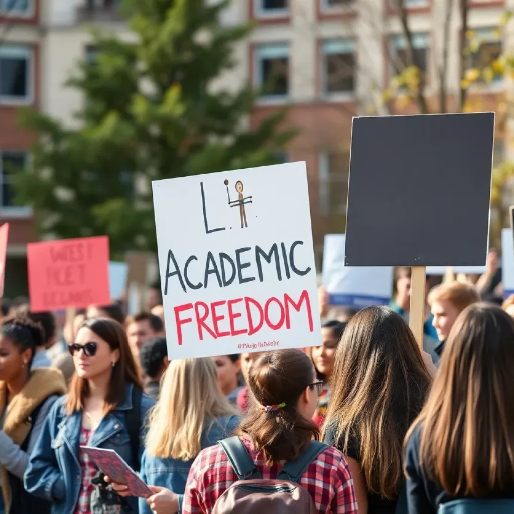 Students and faculty protesting for academic freedom at University of Arizona