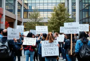 Students protesting at University of Arizona for AI research ethics transparency