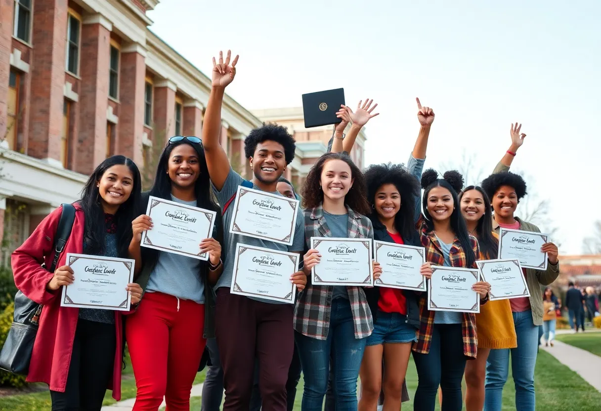 University of Arizona student-athletes celebrating academic honors on campus.