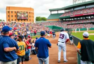 Baseball game at Hi Corbett Field with fans and players