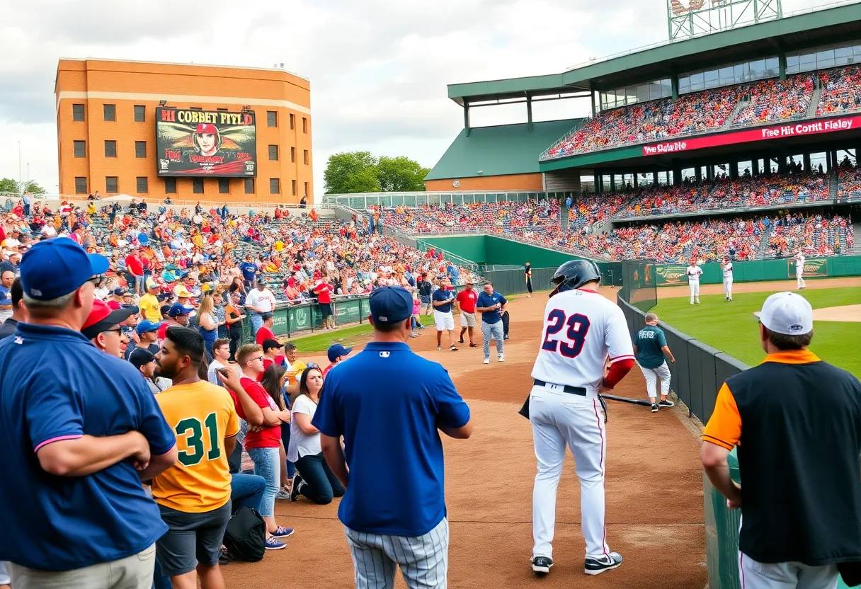 Baseball game at Hi Corbett Field with fans and players