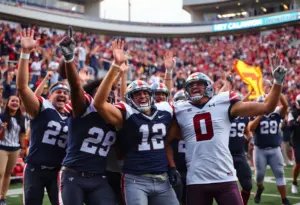 University of Arizona football team celebrating a victory