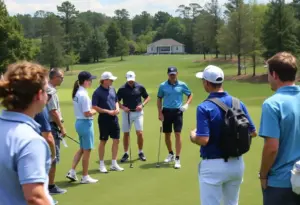 University of Arizona Men's Golf team members practicing on the golf course