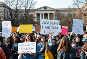 Students and faculty protesting for academic freedom at the University of Arizona.