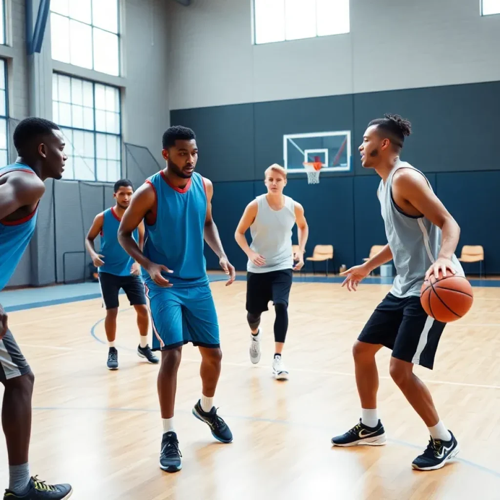 University of Arizona basketball players practicing on the court