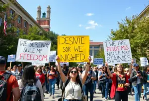 Students protesting on University of Arizona campus against the Academic Compact
