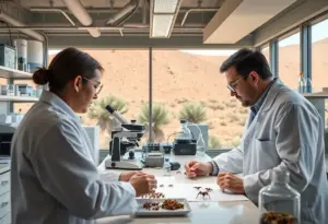 Researchers collaborating in the University of Arizona Entomology Department laboratory