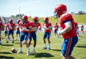 University of Arizona football team practicing before a game