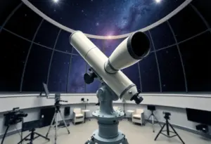 Telescope technology at the University of Arizona's optics department with starry background.
