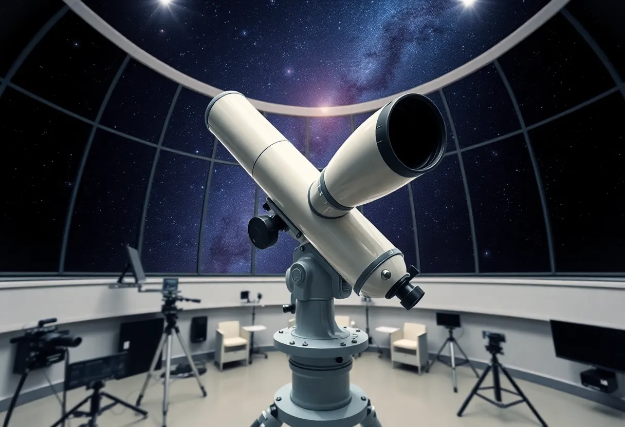Telescope technology at the University of Arizona's optics department with starry background.
