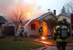 Firefighters extinguishing a fire at a residential home in Vail, Arizona
